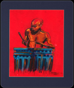 African Painting – Pastel Drawing – African Drummer Lrg